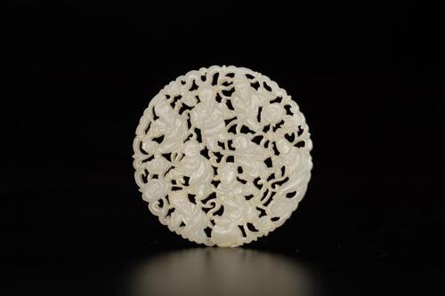 Qing-A White Jade Craved _Eight Immoral_ Pendant