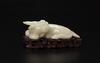 Late Qing-A White Jade Ox ,_Qianlong Nian Zhi _ Mark with Wood Stand