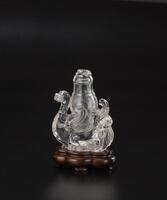 A Clear Crystal Carved Mandrain Duck Vase With Cover And Wood Stand