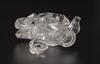 A Clear Crystal Carved Mandrain Duck Vase With Cover And Wood Stand - 2