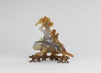 Early 20 Century-An Agate Carved Quanyin ride on Lion
