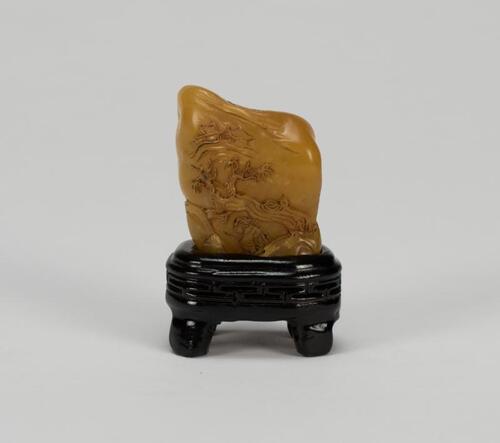 A Soapstone Carved _Landscape_ Woodstand