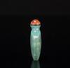 Qing- A Turquoise Color Glass Snuff Bottle Painted ‘Lotus’ - 6