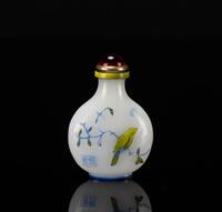 Qing-A Two Color Overlay White Glass Snuff Bottle