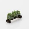 Qing- A Green Spinach Jade Belt-Buckle with Woodstand - 2