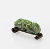 Qing- A Green Spinach Jade Belt-Buckle with Woodstand - 3