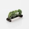 Qing- A Green Spinach Jade Belt-Buckle with Woodstand - 5