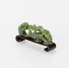 Qing- A Green Spinach Jade Belt-Buckle with Woodstand - 7