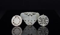 Late Qing/Republic-A Group Of Three White Jade Carved Butterfly,Fu Shou, Pendants