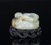 Qing-A White Jade Carved 'Chilung And Wave' With Wood Stand - 4
