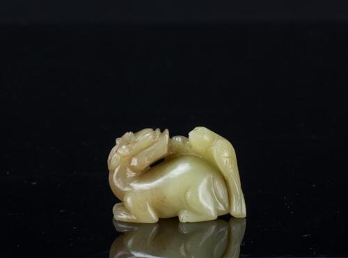 Ming - A White Jade Carved Eagle on The Beast