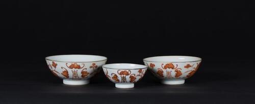 Late Qing-A Three Iron Red ‘Peach,Shou’ And Famille Glazed Bowl‘Da Qing Guangxu Nian Zhi’Mark