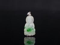 A Green Jadeite Guanyin Mounted 14k Diamonds Pendant