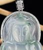 A Icy like Translucant Jadeite Guanyin Pendant Mounted in 18K Gold and Diamonds - 3