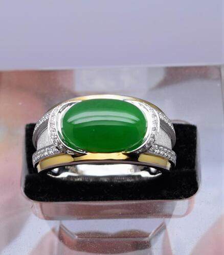 Fine translucent jadeite jade diamond men’s ring