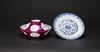 A Ruby-Red Ground Bowl And Blue And White Plate - 2