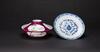 A Ruby-Red Ground Bowl And Blue And White Plate - 3