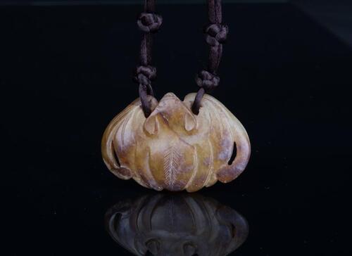 Qing-A Yellowish Jade Carved Bat Pendant
