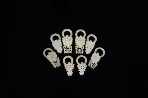 Qing-A Group Of Four Pair White Jade Carved &#8216;Flowers&#8217; Earrings (Total 8 ps)