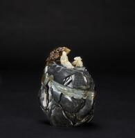 Qing-A Large Black And White Jade &#8216;Scholar and Sheep&#8217; Boulder With Poem