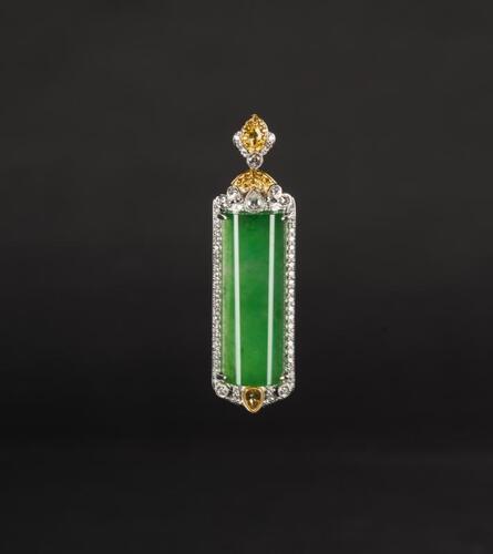 A Large bright green Jadeite Jade diamond pendant