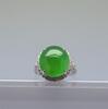 A Stunning Large Glassy Bright Green Jadeite Diamond Ring - 3