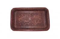Qing - A Red Cinnabar Lacquar Carved Double Dragon Chasing Peral Tray