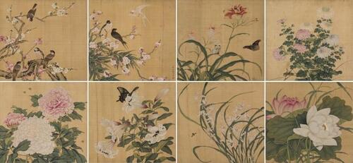 Attributed To:Qian Weicheng(1720-1772) Ink And Color On Silk, 8 Page Albums, Signed and Seal