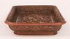 Qing - A Red Cinnabar Lacquar Carved Double Dragon Chasing Peral Tray - 5