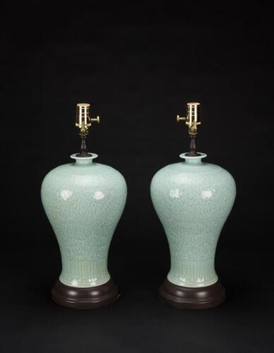 Republic-A Pair Of Celadon Glazed Vases Lamp