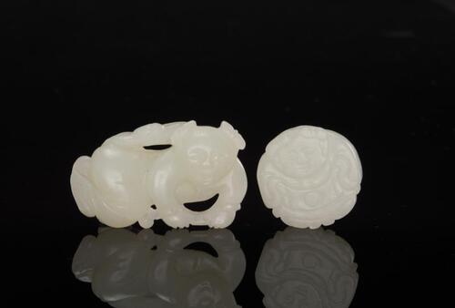 Qing-A White Jade Car verd Child and Lotus,And Child Pentants (2 ps)