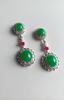 A Pair Of Bright Apple Green Jadeite Jade Diamond Earing - 4