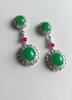 A Pair Of Bright Apple Green Jadeite Jade Diamond Earing - 5