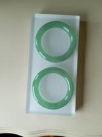 A Pair Of Spectacular Translucent Full Green Jadeite Jade Bangles