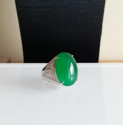 A Stunning Large Icy Bright Green Jadeite Diamond Ring