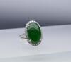 A Large Intense Green Jadeite Jade Diamond Ring