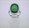 A Large Intense Green Jadeite Jade Diamond Ring - 3