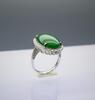 A Large Intense Green Jadeite Jade Diamond Ring - 4