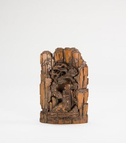 Tang Yin (Mark) A Bamboo Carved Pine And Crane Decorate