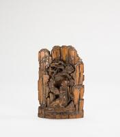Tang Yin (Mark) A Bamboo Carved Pine And Crane Decorate
