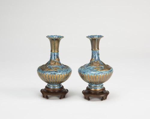 Qing-A Pair Of Junyao Glazed Gilt-Dragon Vase