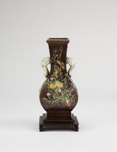 Qing-A Famille-Glazed Carved Flowers Elephant Handle Vase