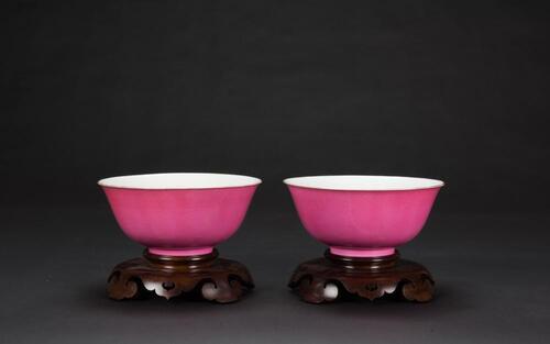 Qing -A Pair Of Ruby-Pink Glazed Bowls