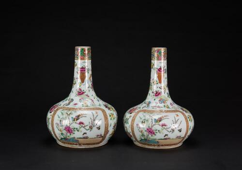 Late Qing- A Pair Of Famille-Galzed Vase