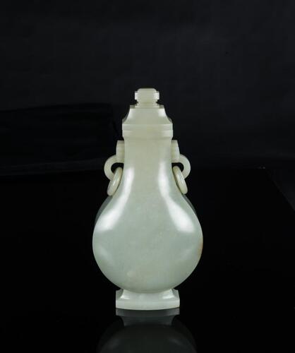 Qing-A Celadon Jade Double Ring Cover Vase