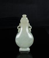 Qing-A Celadon Jade Double Ring Cover Vase