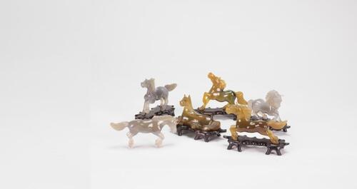 A Set Of Six Agate Carved Horses