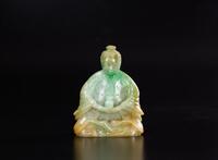 18th / 19th Century - A Beautiful Apple Green Jadeite Buddha With Wood Stand