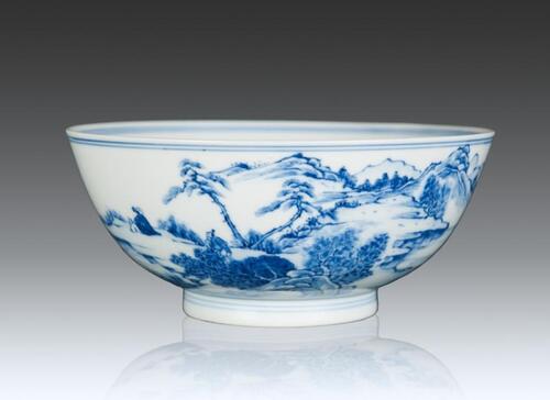 Qing Yongzheng- A Blue And White Landscape Porcelain Bowl