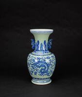Qing 19thCentury - A Large Underglaze- Blue And Slip- Decorated Cleladon-Glaze 'Dragon' Vase